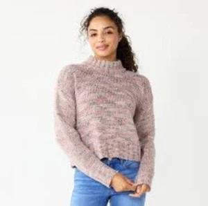 So Women’s Spacedye Lilac Combo Mock Neck Pullover Cropped Sweater Small NWT - Picture 1 of 8
