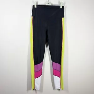 Beach Riot Bailey Colorblock Leggings Size L Black Multi Neon Ribbed High Rise - Picture 1 of 10