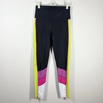 Beach Riot Bailey Colorblock Leggings Size L Black Multi Neon Ribbed High Rise - Image 1 of 4