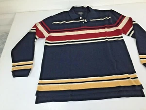 "Bajo para hombre talla L 1/4 botones suéter rojo blanco azul a rayas manga larga a/a 24,5" - Imagen 1 de 8