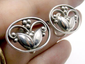 Vintage sterling silver earrings flower design by Georg Jensen screw fastening
