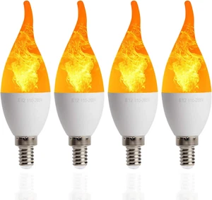 4 Pack LED Fire Flicker Flame Candelabra Light Bulb, E12 2W Flickering Effect 3 - Picture 1 of 12