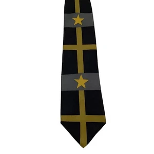 GENE MEYER Men's 100% Silk Necktie JAPAN Luxury Geometric Black/Gray/Gold GUC - Picture 1 of 3