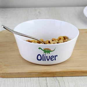Personalised Children's Dinosaur Plastic Bowl. Mealtime. Breakfast. Gift. - Picture 1 of 3