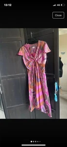 ANTIK BATIK. 100% Silk Multicolour V Neck Shirt Sleeve Dress Small - Picture 1 of 11