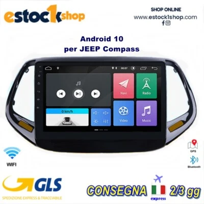 CAR TABLET AUTORADIO ANDROID 14 10" PER JEEP COMPASS 2017/19 4GB 64GB Carplay - Immagine 1 di 4