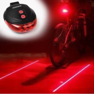 5 LED 2 Laser Bicycle Cycle Bike Red Beam Rear Lights Back Tail Lamp Light ZX003 - Picture 1 of 4