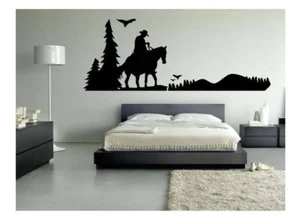 50 Inch Man on Horse Western Scene Vinyl Decal Sticker Wall Decor Country Living - Picture 1 of 1