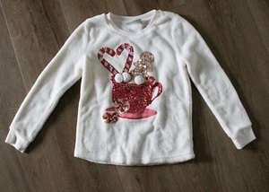Cynthia Rowley Girls Ivory Fleece Christmas Sweatshirt Gingerbread Cocoa Sz 5/6 - Picture 1 of 4
