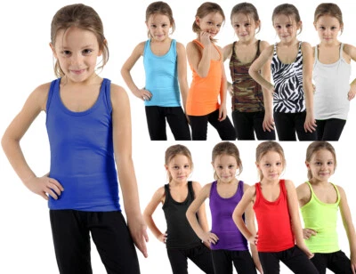 GIRLS KIDS NEON RACER BACK  VEST TOP SCHOOL DANCE PARTY  PE TUTU Tops  5 - 12  - Image 1 of 4