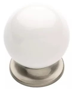 (12 Pack) 1-5/8" Round Ceramic Knob White and Satin Nickel - Picture 1 of 1
