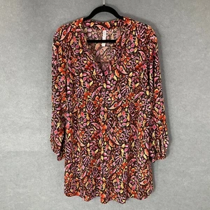 Top tunica Dear Scarlett stampa floreale manica lunga scollo a V blusa 3x boho colorato - Foto 1 di 11