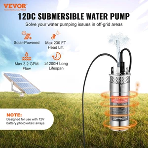 12V Solar Water Pump, 120W Submersible Well Pump, Max 3.2 GPM, 230 ft Head - Picture 1 of 10
