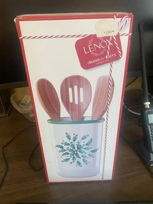 Lenox Holiday Crock Utensil Holder Set W/ Wooden Server New $100 NIB - Image 1 of 2