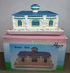 Vintage 1998 Cracker Barrel Victorian House Collection Butter Dish With Box - Picture 1 of 20