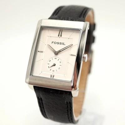 Fossil Arkitekt Men Silver Slim 30mm Tank Watch Small Seconds FS4297 New Battery - Image 1 of 4