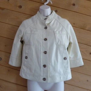 Priorities Cream Lamb Leather Button Front 3/4 Sleeve Jacket S - Picture 1 of 8