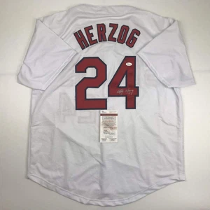 Autographed/Signed WHITEY HERZOG St. Louis White Baseball Jersey JSA COA Auto - Picture 1 of 4
