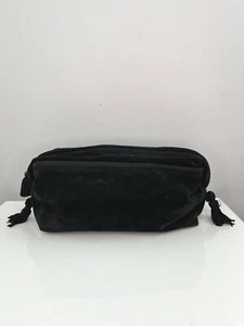 Vintage Black Suede Tassel Top Zipper Closure Clutch Cosmetic Pouch Bag VTG - Picture 1 of 8