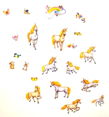 24x Sticker Pferde Aufkleber Spiel Pferd Einhorn Schmetterling Regenbogen Hase - Bild 1 von 4
