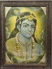 Vintage Old Ravi Varma Lithograph Print Of Hindu Lord Krishna Frame 16.5 X 12.5"