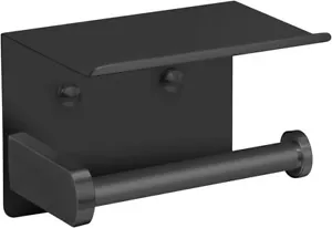 Self Adhesive Toilet Paper Holder with Shelf, Wall Mounted, Rustproof, Black - Picture 1 of 6