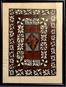 Framed Polynesian Oceanic Tapa Bark Cloth 24”x18.5” - Picture 1 of 14