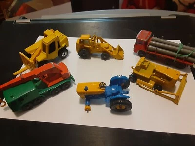 Vintage Lesney Matchbox Lot(6) Pipe Truck Crane Jacklift Hydraulic Tractor Dozer - Image 1 of 4