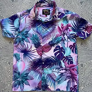 Good Vibes kurzärmliges Hawaiihemd mit Knöpfen - rosa/lila/blau - Large - Bild 1 von 3