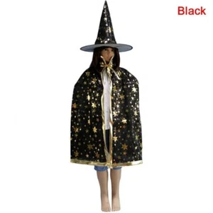 Black Halloween Witch Wizard Cloak,Halloween Cape Witch Fancy Dress Kids Costume - Picture 1 of 6
