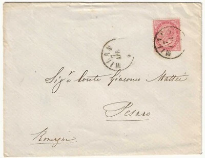 1863 Regno d'Italia - 40 c. De La Rue Londra isolato su busta per Pesaro - Immagine 1 di 2