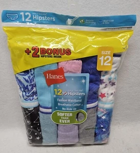 Hanes Girls Tagless Hipsters 12 Pack, Breathable Cotton, No Ride Up, Size 12/New - Picture 1 of 7