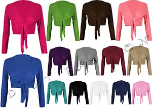 DAMEN SCHLICHT BINDEKNOTEN KURZ ZUCKEN ÜBERGRÖSSEN BOLERO BAUCHFREIES OBERTEIL WICKEL STRICKJACKEN 8-22 - Bild 1 von 17