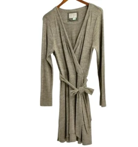 Anthropologie Saturday Sunday Dress Medium Cloud Fleece Tan Sage Faux Wrap - Picture 1 of 14