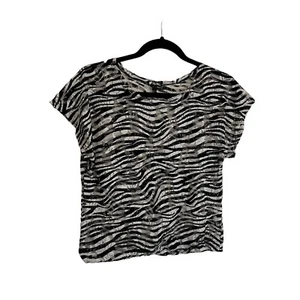 Lily White Sheer Zebra Print Black White Short Sleeve Top Womens Size XS - Picture 1 of 10
