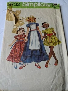 1971 Vintage SIMPLICITY 9732 Child's Girl's Dress 2 Lengths Apron Size 12 CUT - Picture 1 of 2