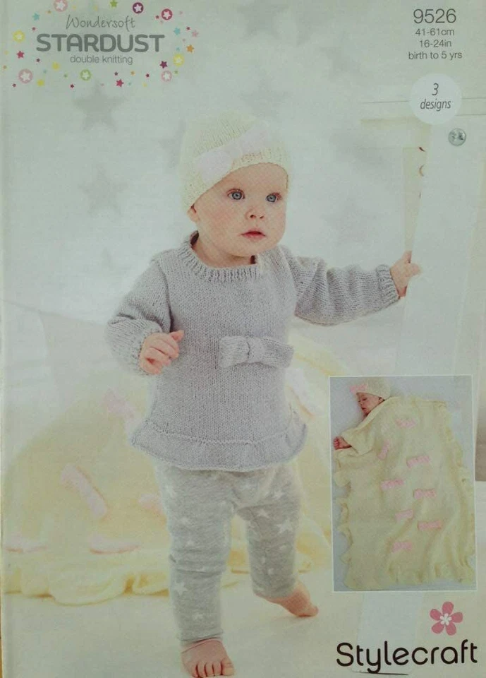 Stylecraft 9526 Knitting Pattern Wondersoft Stardust DK jumper hat & blanket NEW - Image 1 of 1
