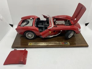 Rare Burago 1957 Ferrari 250 Testa Rossa 1/18 Diecast Wood Display Stand Red - Picture 1 of 15