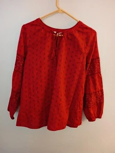 Sonoma rote Bluse Gr. M, Kontraststoff an Ballonärmeln, Retro Boho Hippie - Bild 1 von 7