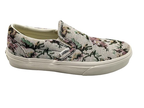Scarpe Vans classiche slip on donna taglia 7 arazzo floreale bianco rosa verde skate