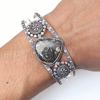 Turtela Jasper Gemstone Antique Jewelry Cuff Bracelets 7''Adjustable - Image 1 of 4