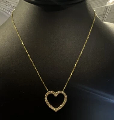 Oro 14k Corazón Oro Amarillo con 0,90 quilates Rd Diamantes en Cadena de 16 pulgadas Foto 1 de 4