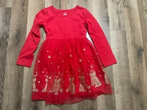 Wonder Nation Dress, Girl's Size XS, Red Gold Glitter Reindeer Christmas Holiday - Picture 1 of 8