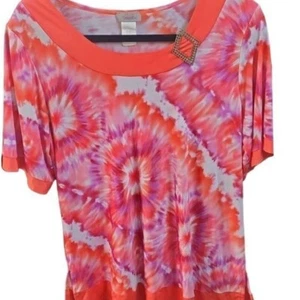 Vintage Essential Vibrant Tie-Dye Short Sleeve Top Boho Chic Summer Casual L - Picture 1 of 6