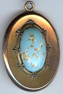 ANTIGUO COLGANTE MEDALLÓN PIEDRA VIDRIO ARTE TURQUESA IMITACIÓN RELLENO ORO GRANDE - Imagen 1 de 4