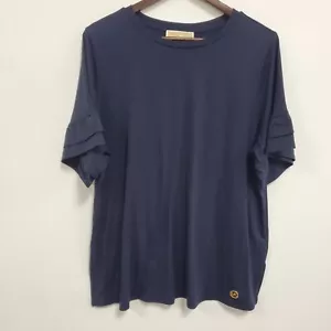Michael Kors Womens Nautical Ruffle Sleeve Top Size 1X Navy Blue Preppy Logo - Picture 1 of 10