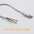 1pc 20cm 8in USB C Type-C Male Plug 2/4 wires Power Pigtail Cable DIY White 5A