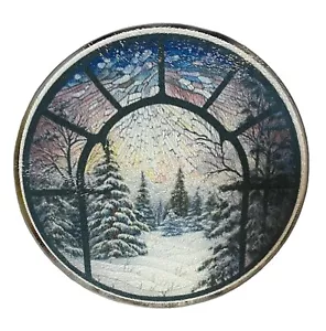 8” Round Tempered Glass Cutting Board~StainGlass Scene~Winter~Christmas~Kitchen - Picture 1 of 1