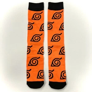NARUTO KONOHA LEAF SOCKS neon orange black anime shippuden mens crew adult osfm - Picture 1 of 2