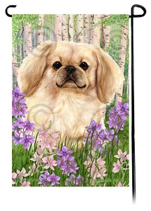 Spring Flowers Garden Flag - Cream Pekingese - Picture 1 of 1